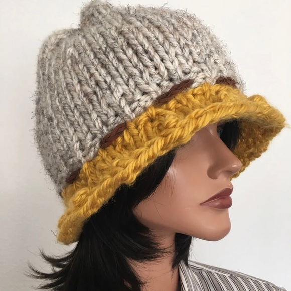Hand Knits 2 Love Brim Hat Beanie Cap Bubbles Fringe Designer Semi Chunky Cozy main image 7